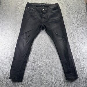 Brave Soul Jeans Mens 36x31 Black Cotton Denim Skinny Leg Workwear Faded Stretch